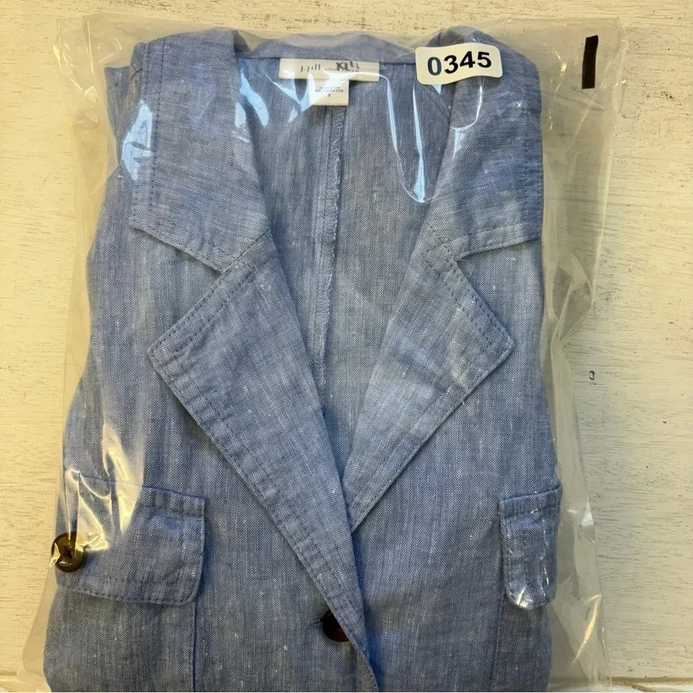 J. JILL Love Linen 100% Linen Button Down Sleeveless Blue Shirtdress S Pockets - Picture 9 of 9